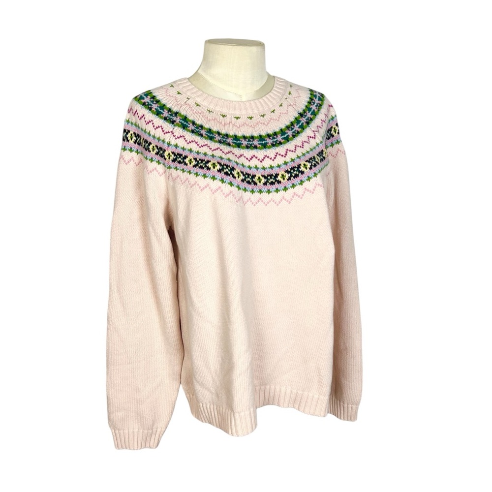 Orvis sweater Cotton cashmere Baby pink fair Isle‎ size Large
